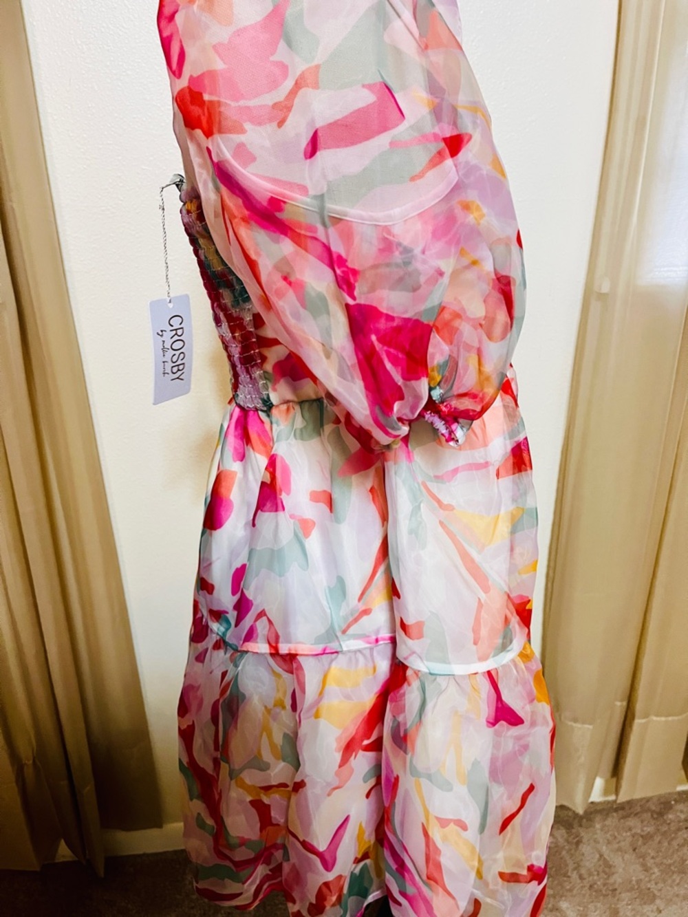 CROSBY by Mollie Burch Pink Multi Watercolor Puff-Sleeve Tunic - Picture 2 of 9
